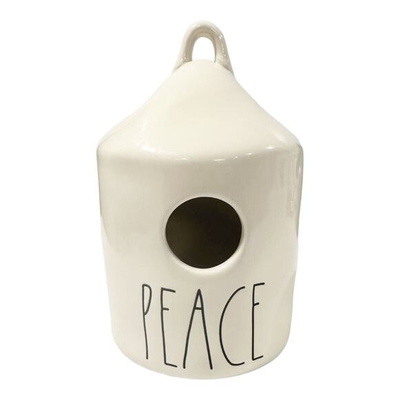 Rae Dunn White w/Black Letters PEACE Round Ceramic Birdhouse 8”x 5” - Picture 1 of 5